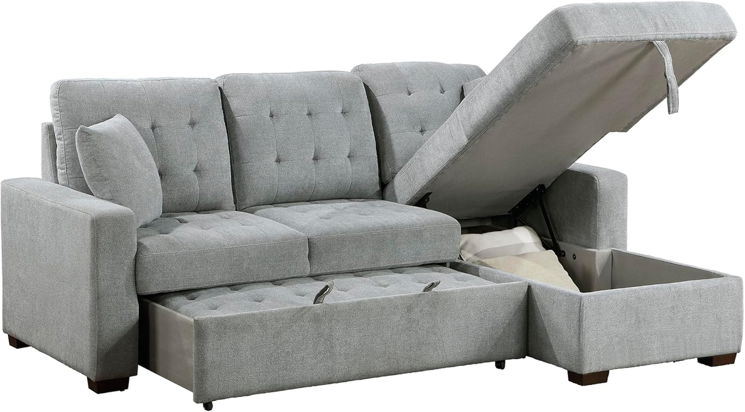 Kendale Sleeper Sofa, L Shape Sectional Couch with Right Storage Chaise and Pull Out Sofa Bed