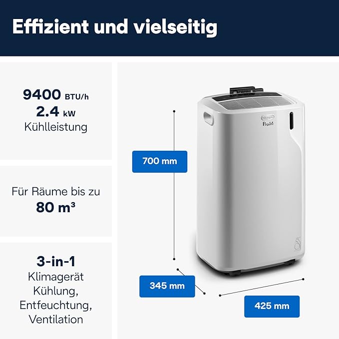 De'Longhi Pinguino PAC EM82, Mobile Klimaanlage für Räume bis zu 80 m³