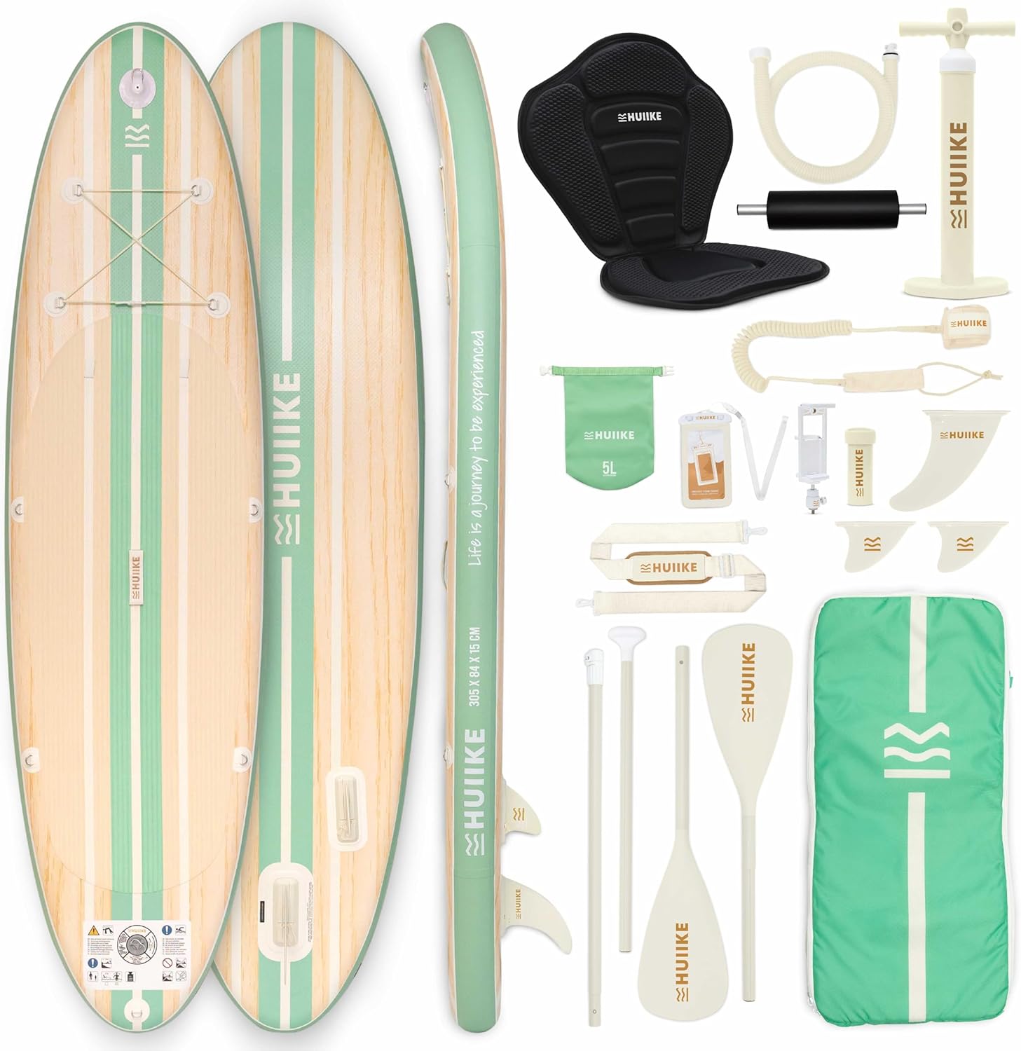 HUIIKE Stand Up Paddling Board mit Zubehör, Paddel, Finnen, Pumpe. Paddle Sup Board Aufblasbar Hohe Stabilität und Widerstandsfähigkeit. 305 × 84 × 15 cm, Belastbar bis 130 kg
