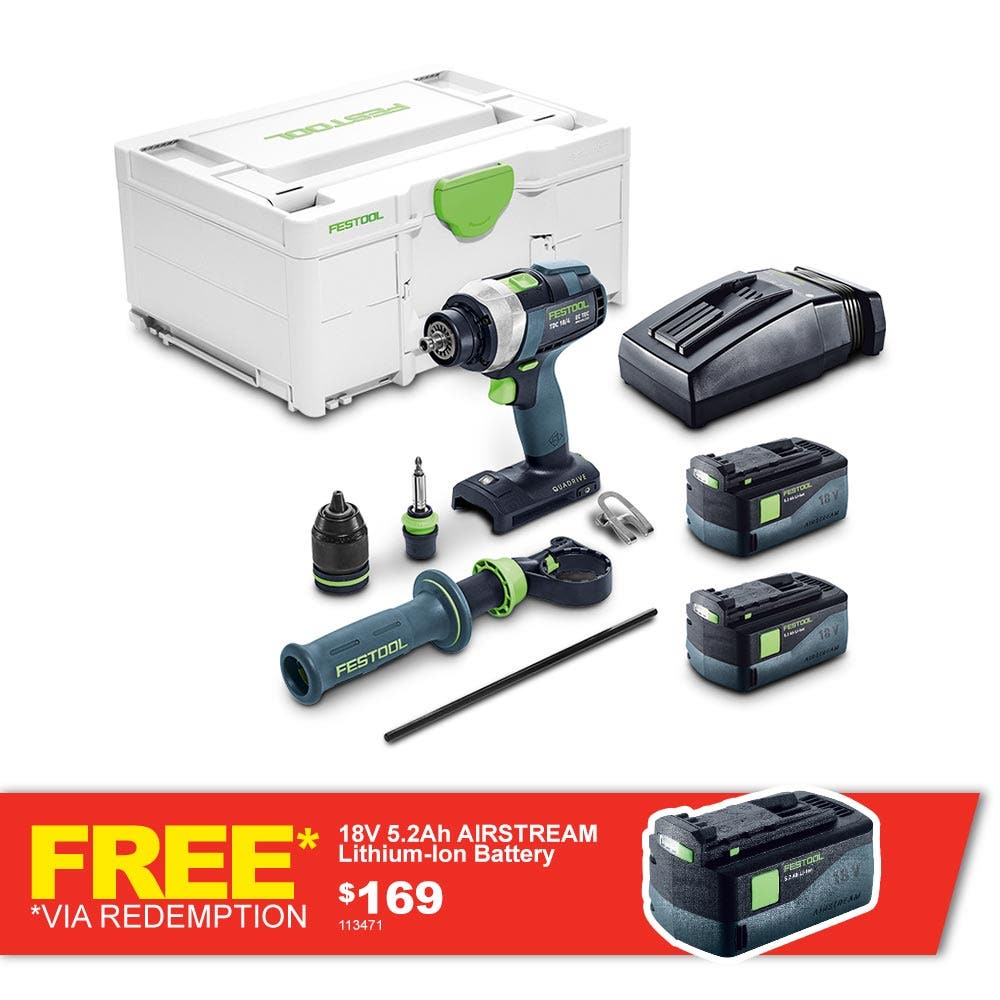 FESTOOL 18V 2 X 5.2AH 13mm TDC Drill Driver Kit 577284