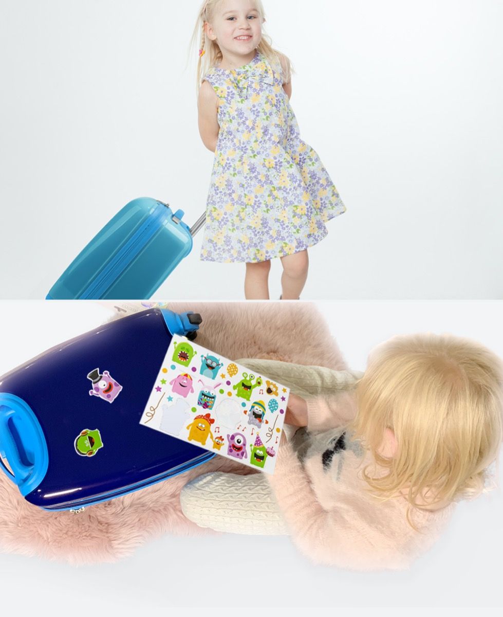 For Kids - Children's luggage + reflective stickers Monster, children's suitcase, children's hard case, hand luggage, 24 liters