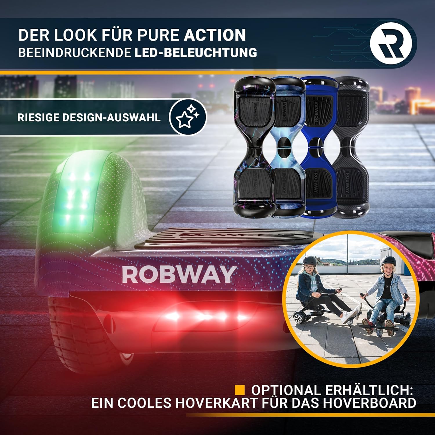 Robway W1 Hoverboard | 𝐃𝐀𝐒 𝐎𝐑𝐈𝐆𝐈𝐍𝐀𝐋 ® Hoverboards for Kids, Teens & Adults - APP Control - 1 x 2 Watt Motors - Self-Balancing Function - Bluetooth