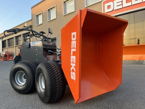 DELEKS®XE-4WDHG Electrified 4x4 Minidumper, 2 electric motors 800W/48V, hydraulic tipping, dumper body, operator platform, load 400kg, turf tires.