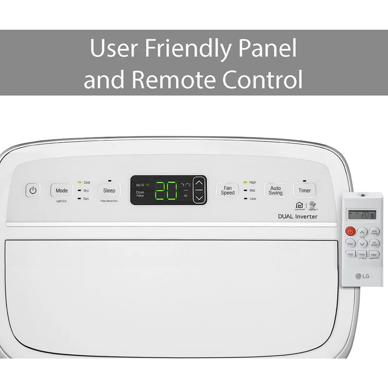 LG 10,000 BTU Dual Inverter Portable Air Conditioner, 220V, Cools up to 450 Sq. Ft. with Timer, Wi-F and Remote in White