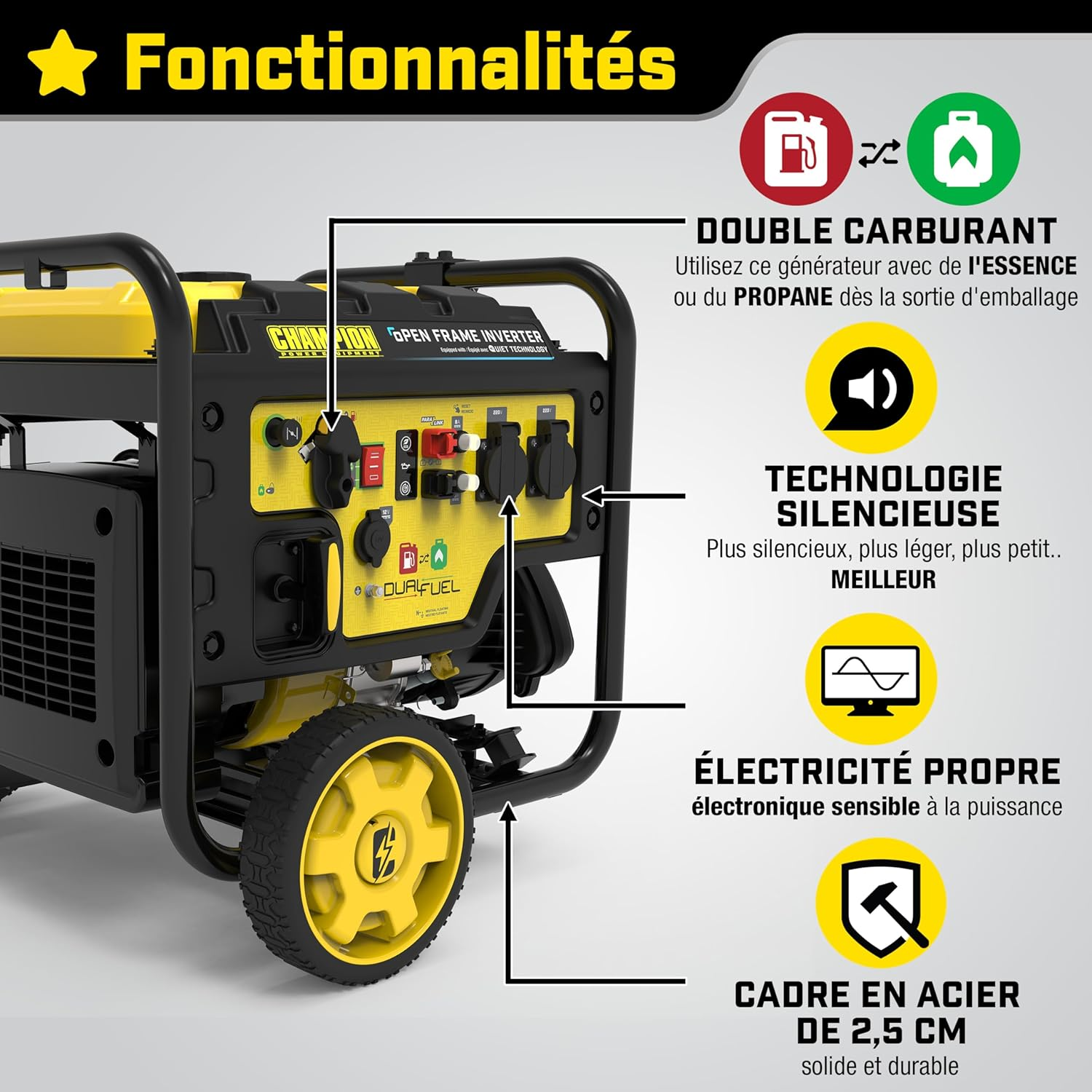 Champion Power Equipment 3600W Dual-Fuel Digital Hybrid Inverter - 224cc Engine, 18 Hour Runtime, Ultra-Quiet and Lightweight, Clean Energy Hybrid Generator and Fuel Saving