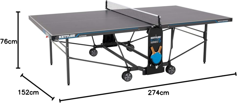 Kettler K5 Outdoor Professional Table Tennis Table, Tournament Quality, Robust, 5 mm Melamine Resin Plate with Scratch-Resistant Overlay Layer, Weatherproof, Collapsible, TÜV Tested, Made In Germany