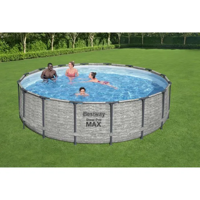 Kit Piscine hors sol tubulaire BESTWAY - Steel Pro Max™ - 488 x 122 cm - Ronde (Livrée avec pompe de filtration, échelle et bâche)
