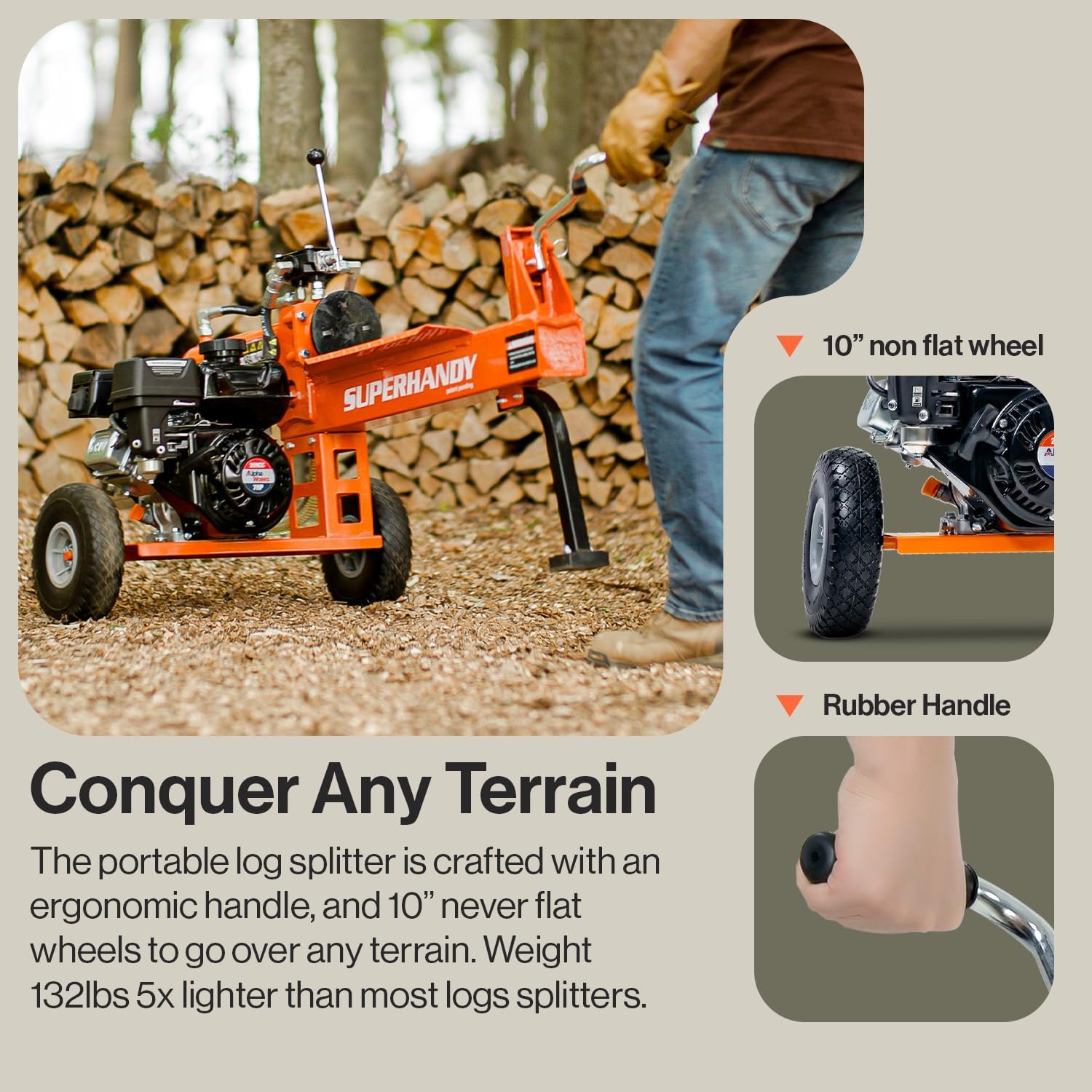 SuperHandy 20-Ton Gas Log Splitter - 7 HP, 209 cc, 20