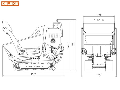 DELEKS®V3000 Self-loading tracked minidumper, hydrostatic transmission, operator platform, Briggs&Stratton engine, electric start.