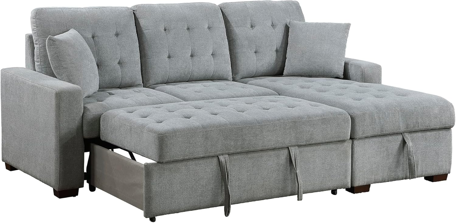 Kendale Sleeper Sofa, L Shape Sectional Couch with Right Storage Chaise and Pull Out Sofa Bed