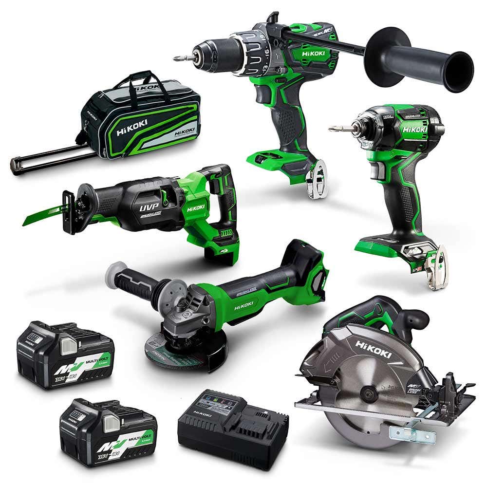 HIKOKI 36V Multivolt Brushless 5 Piece 2 x 2.5Ah/ 5.0Ah Combo Kit KC36D5P2(HRZ)
