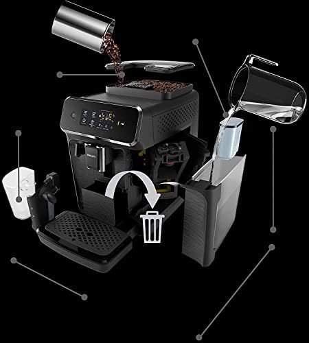 Philips 2200 Series fully automatic espresso machine - LatteGo milk frother, 3 coffee varieties, intuitive touch display, black, (EP2230/14)