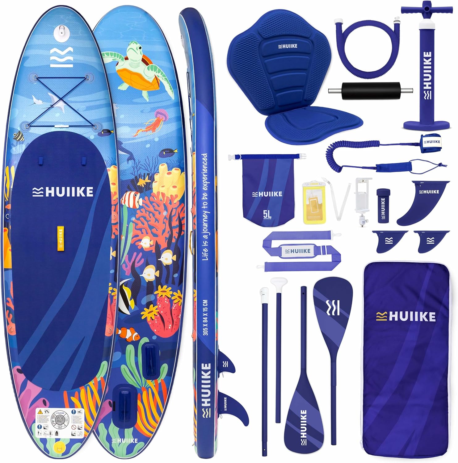 HUIIKE Stand Up Paddling Board mit Zubehör, Paddel, Finnen, Pumpe. Paddle Sup Board Aufblasbar Hohe Stabilität und Widerstandsfähigkeit. 305 × 84 × 15 cm, Belastbar bis 130 kg