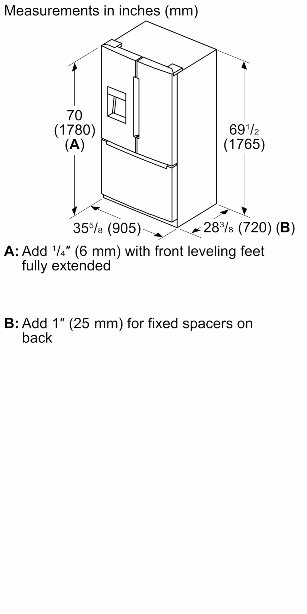 Bosch B36FD10ENS 100 Series French Door Bottom Mount Refrigerator 36'' Stainless steel (with anti-fingerprint), Total No Frost