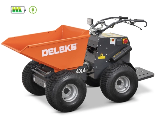 DELEKS®XE-4WDHG Electrified 4x4 Minidumper, 2 electric motors 800W/48V, hydraulic tipping, dumper body, operator platform, load 400kg, turf tires.
