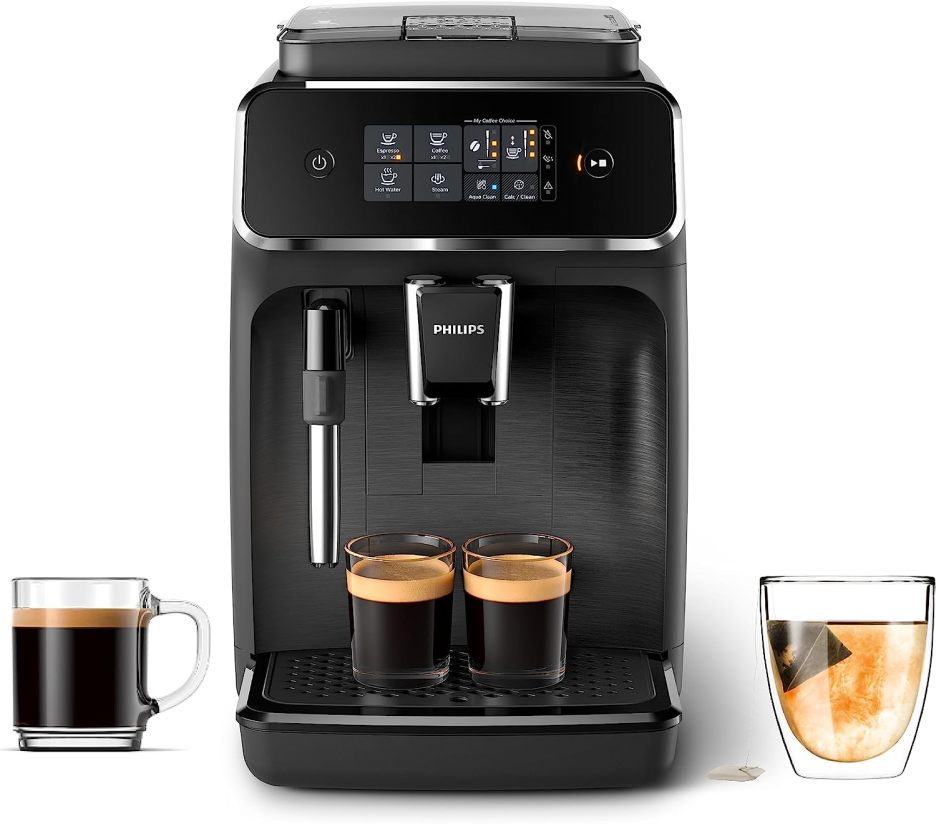 Philips 2200 Series fully automatic espresso machine - classic milk frother, 2 coffee varieties, intuitive touch display, black, (EP2220/14)