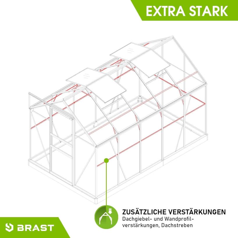 BRAST Greenhouse Aluminium with Base 310 x 190 x 195 cm TÜV Tested, 6 mm Hollow Chamber Panels, Rustproof, Weatherproof, Temperature-Resistant