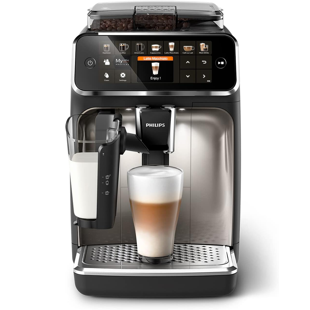 Philips Series 5400 Kaffeevollautomat – LatteGo Milchsystem, 12 Kaffeespezialitäten, Intuitives Display, 4 Benutzerprofile, Chrom
