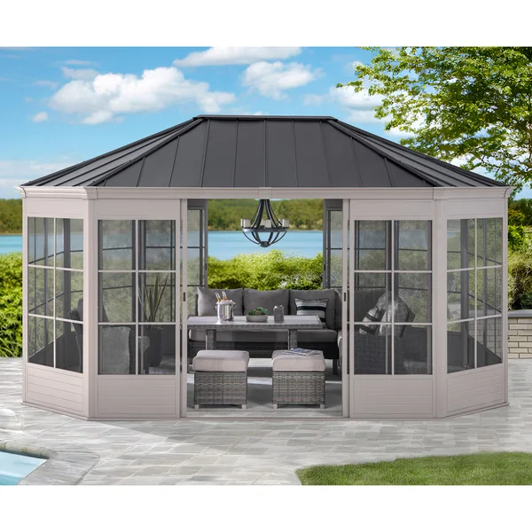 Sunjoy 12 x 16 Cape Blue Hardtop Screenhouse
