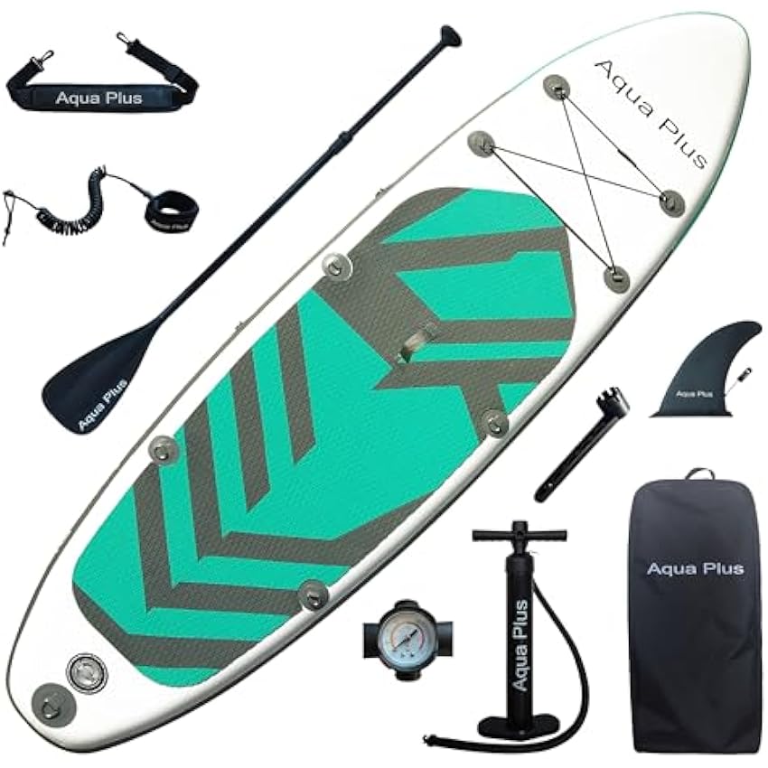 Aqua Plus 6inches Thick Inflatable SUP for All Skill Levels Stand Up Paddle Board,Paddle,Double Action Pump,ISUP Travel Backpack, Leash,Shoulder Strap,Youth,Adult Inflatable Paddle Board