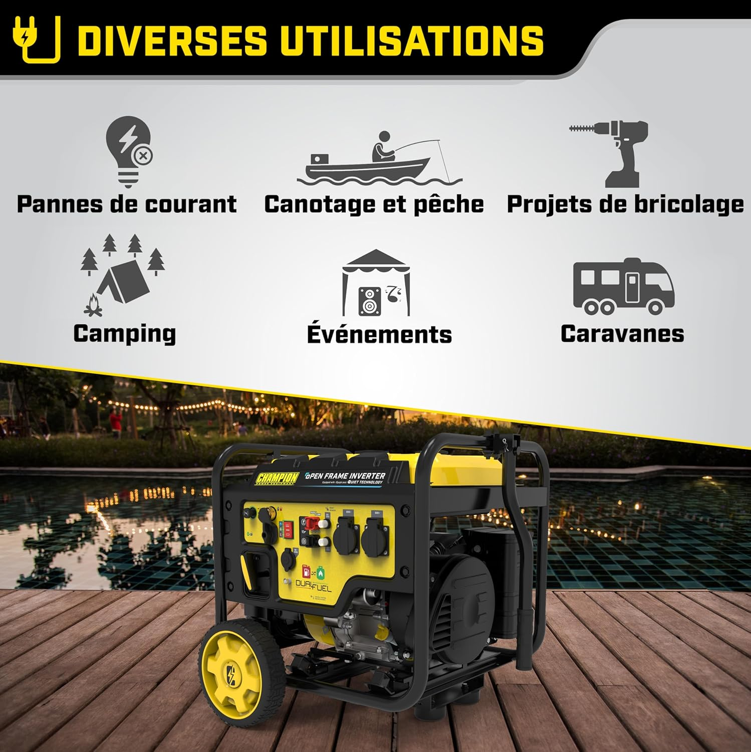 Champion Power Equipment 3600W Dual-Fuel Digital Hybrid Inverter - 224cc Engine, 18 Hour Runtime, Ultra-Quiet and Lightweight, Clean Energy Hybrid Generator and Fuel Saving