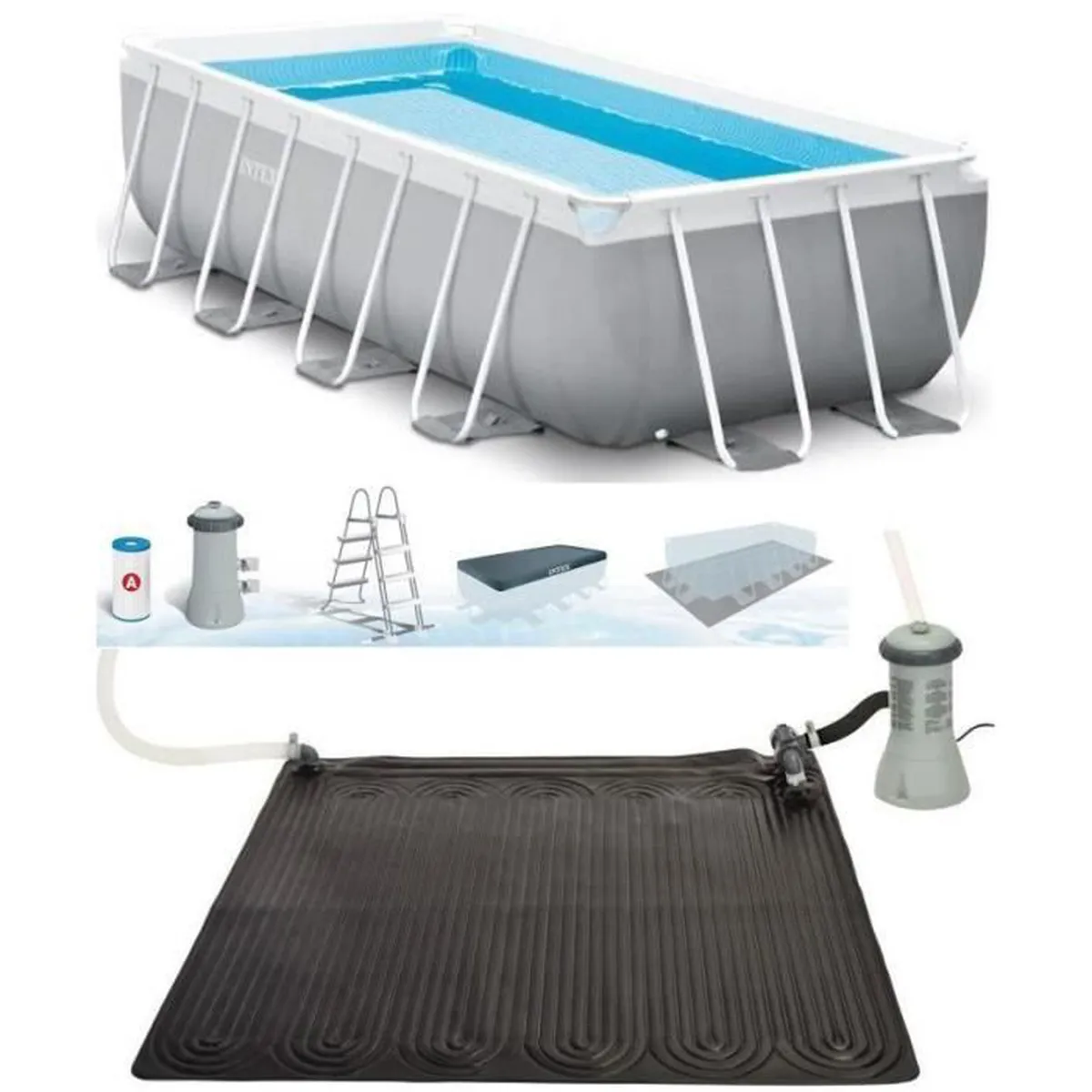 Kit piscine prism frame rect tubulaire (l)4,88 x (l)2,44 x (h)1,07m et chauffage solaire