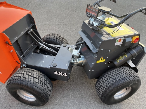 DELEKS®XE-4WDHG Electrified 4x4 Minidumper, 2 electric motors 800W/48V, hydraulic tipping, dumper body, operator platform, load 400kg, turf tires.