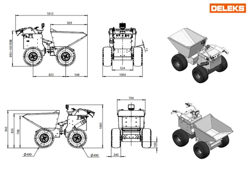 DELEKS®XE-4WDHG Electrified 4x4 Minidumper, 2 electric motors 800W/48V, hydraulic tipping, dumper body, operator platform, load 400kg, turf tires.