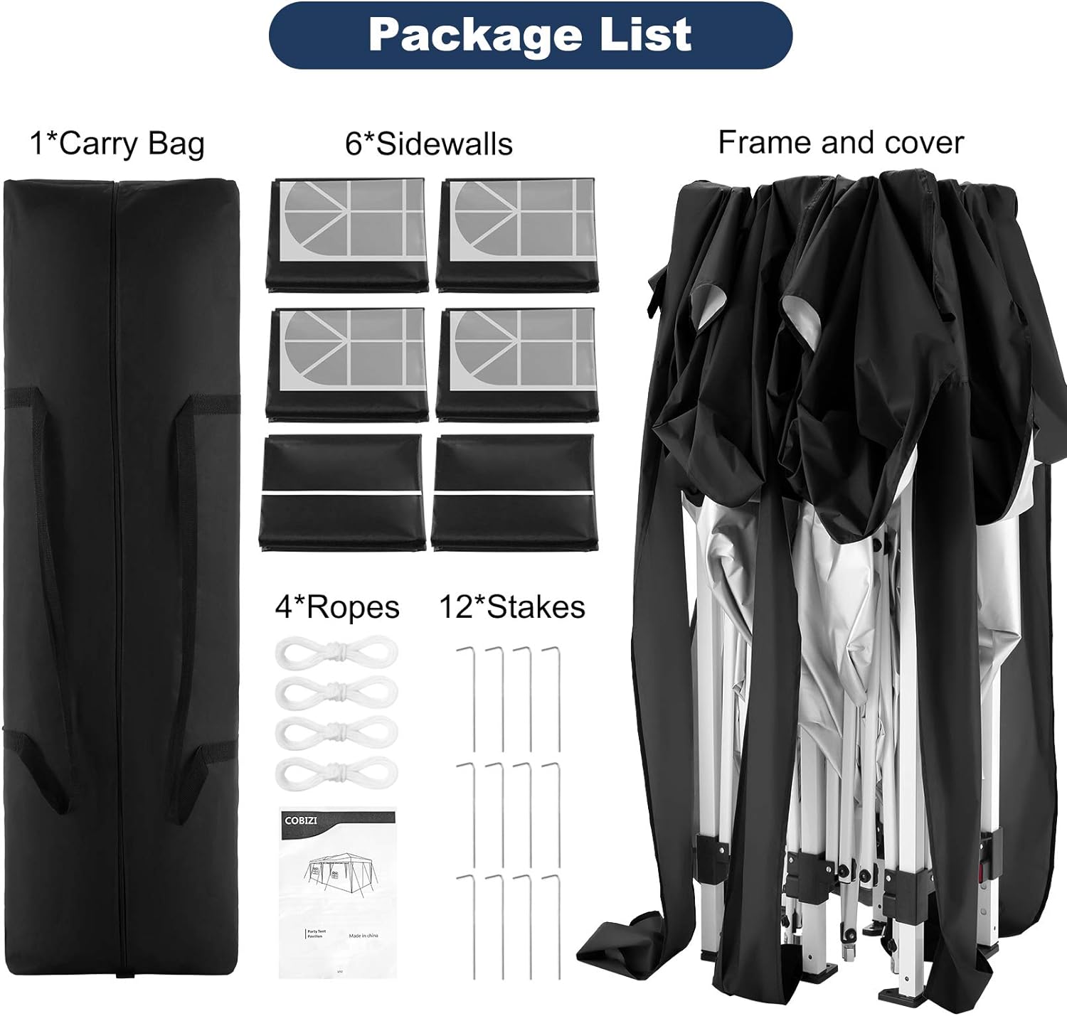 TOOLUCK Folding Gazebo Waterproof Stable Popup Foldable Gazebo Anti-UV Garden Gazebo with 6 Side Panels