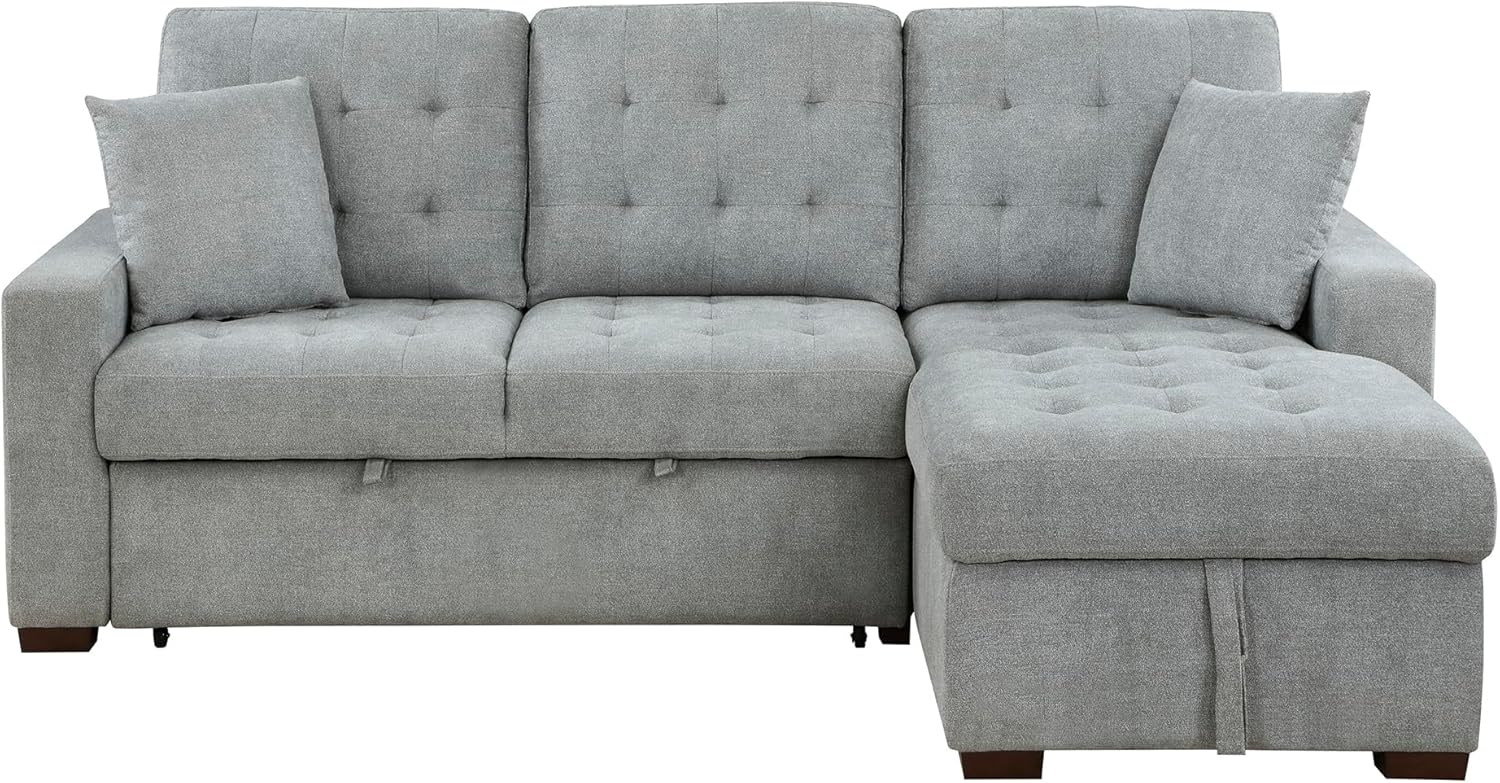 Kendale Sleeper Sofa, L Shape Sectional Couch with Right Storage Chaise and Pull Out Sofa Bed