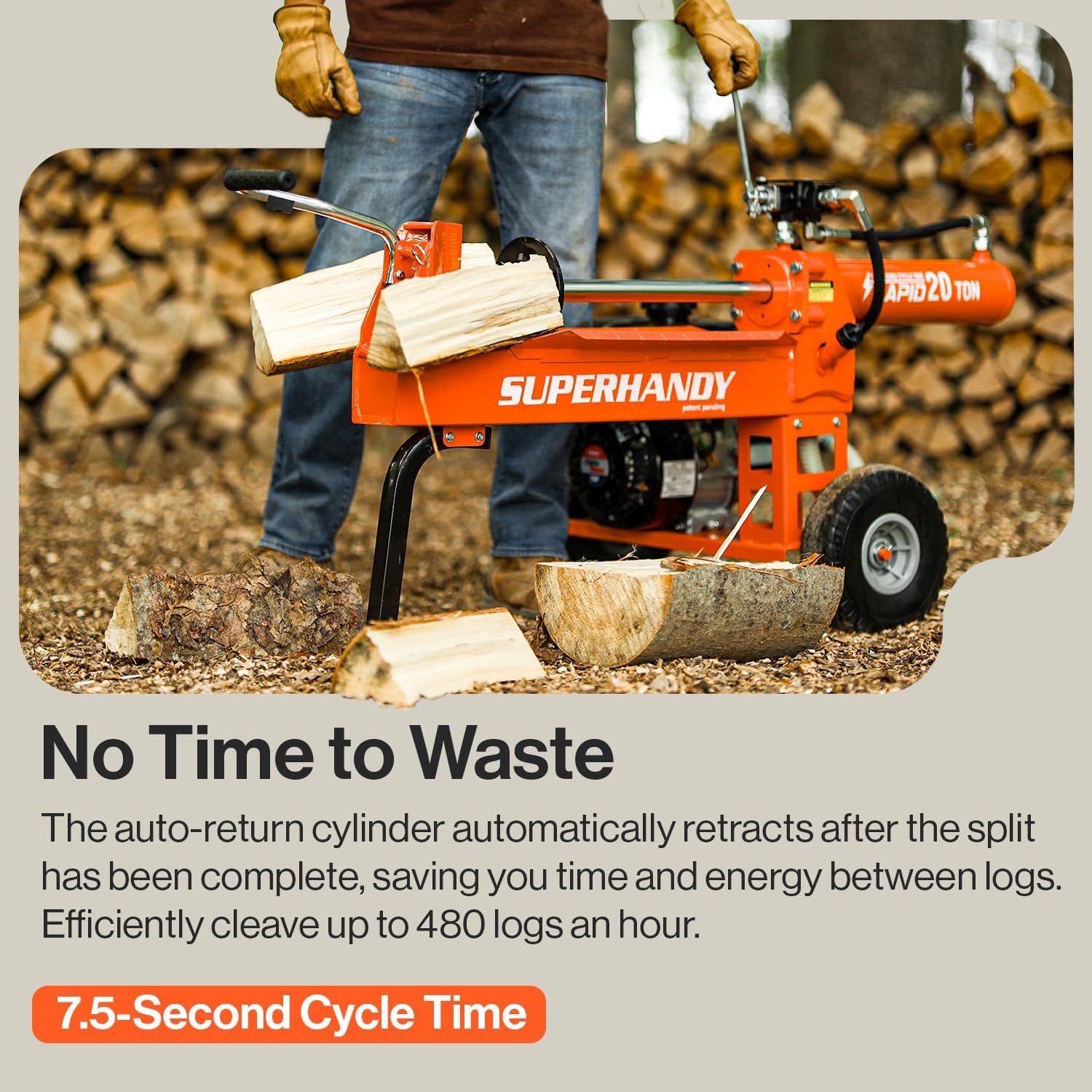 SuperHandy 20-Ton Gas Log Splitter - 7 HP, 209 cc, 20