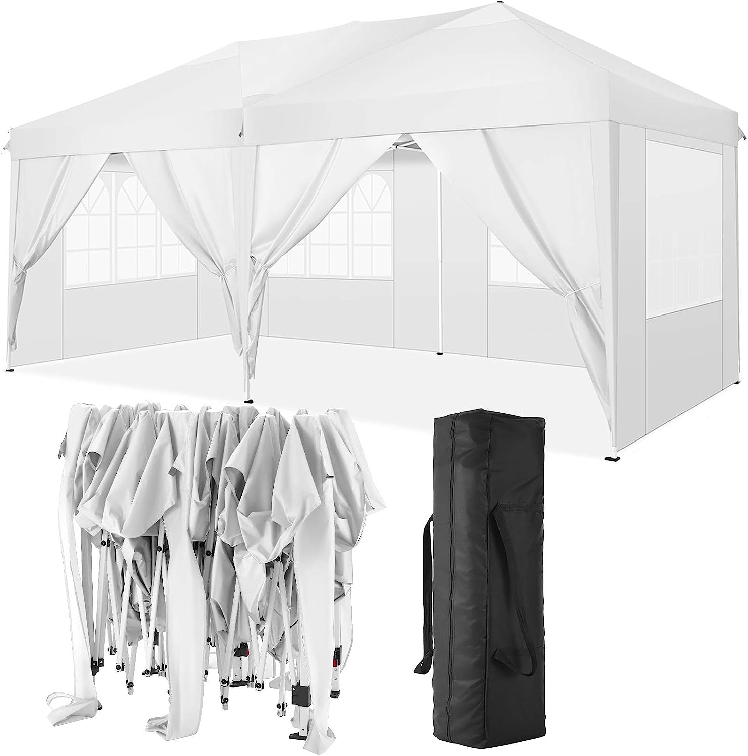 TOOLUCK Folding Gazebo Waterproof Stable Popup Foldable Gazebo Anti-UV Garden Gazebo with 6 Side Panels