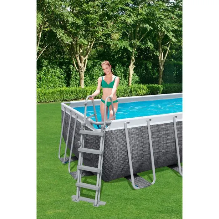 Kit Piscine hors sol tubulaire BESTWAY Power Steel™- 488 x 244 x 122 cm - Rectangulaire (Avec échelle, bâche, épurateur à cartouche)