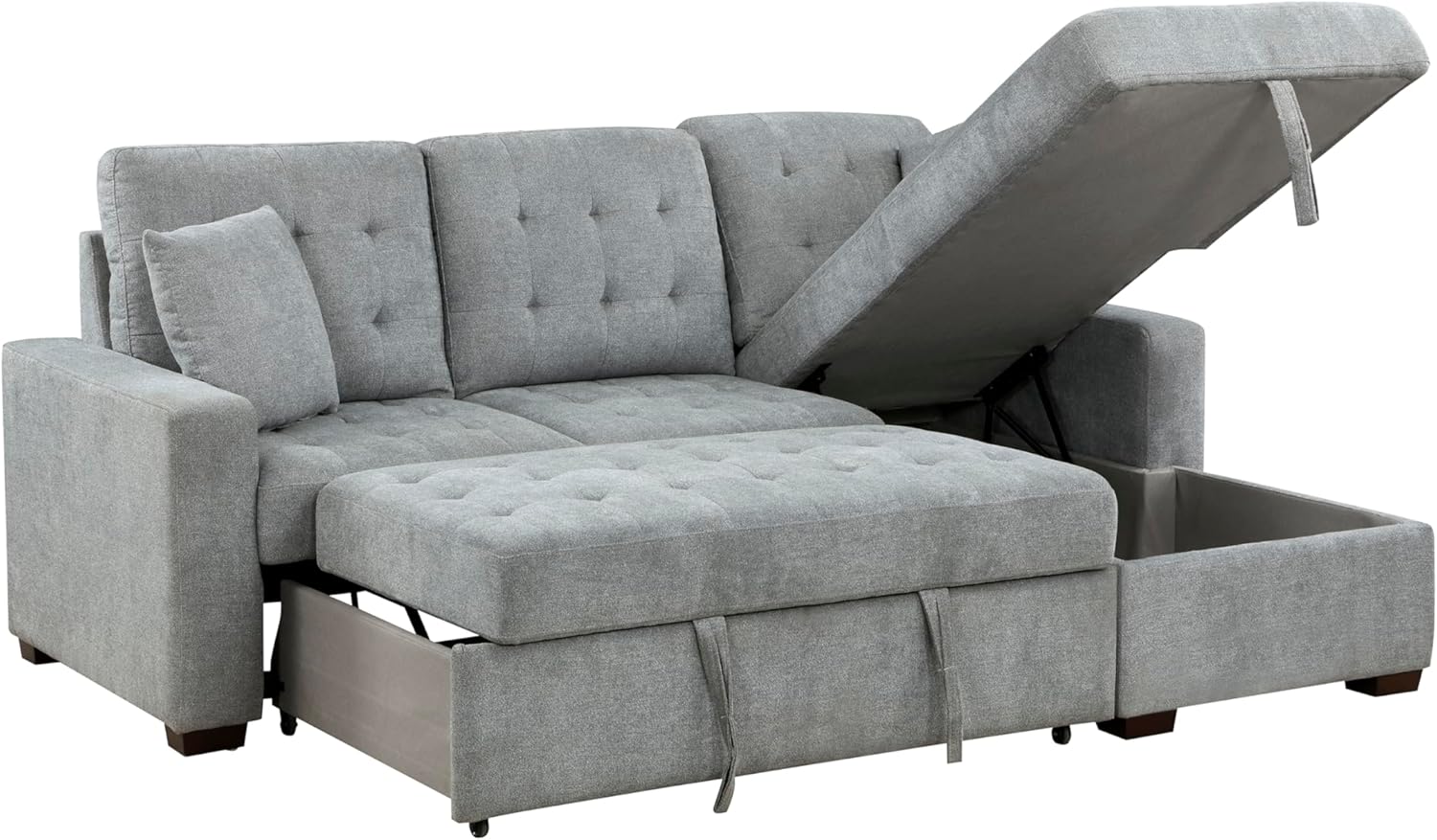 Kendale Sleeper Sofa, L Shape Sectional Couch with Right Storage Chaise and Pull Out Sofa Bed