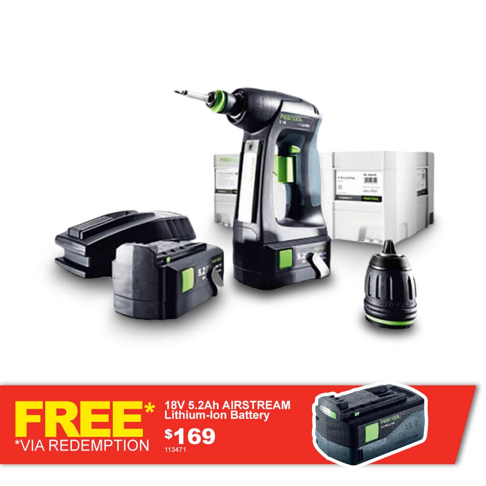 FESTOOL 18V Brushless 2 x 5.2Ah Drill Driver Kit 575008