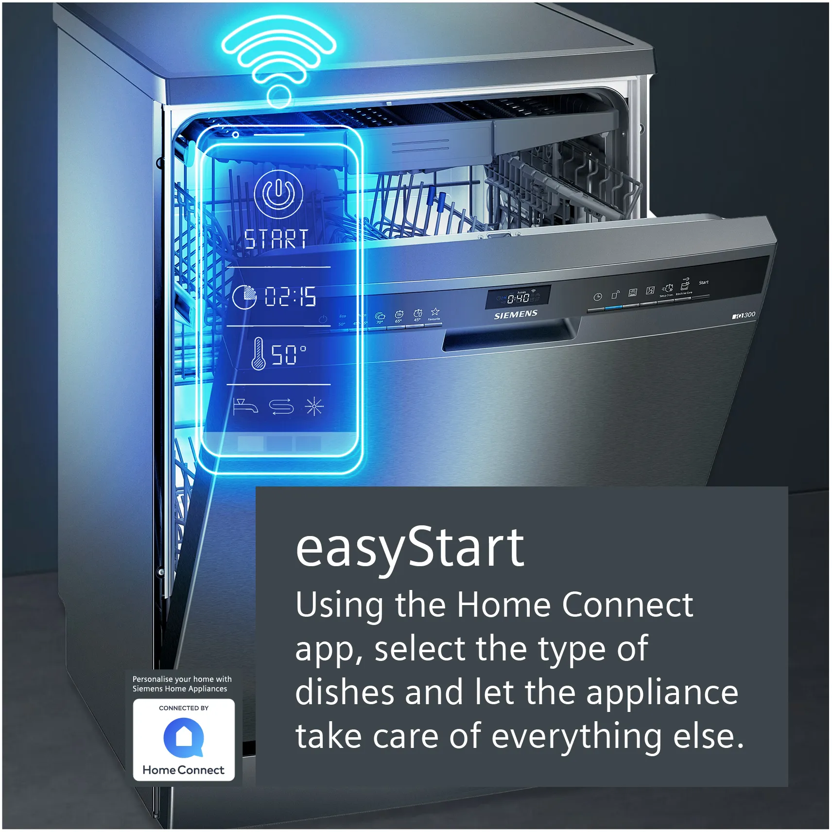 SIEMENS SN23EC14CG iQ300 Free-standing dishwasher 60 cm Brushed black steel anti-fingerprint