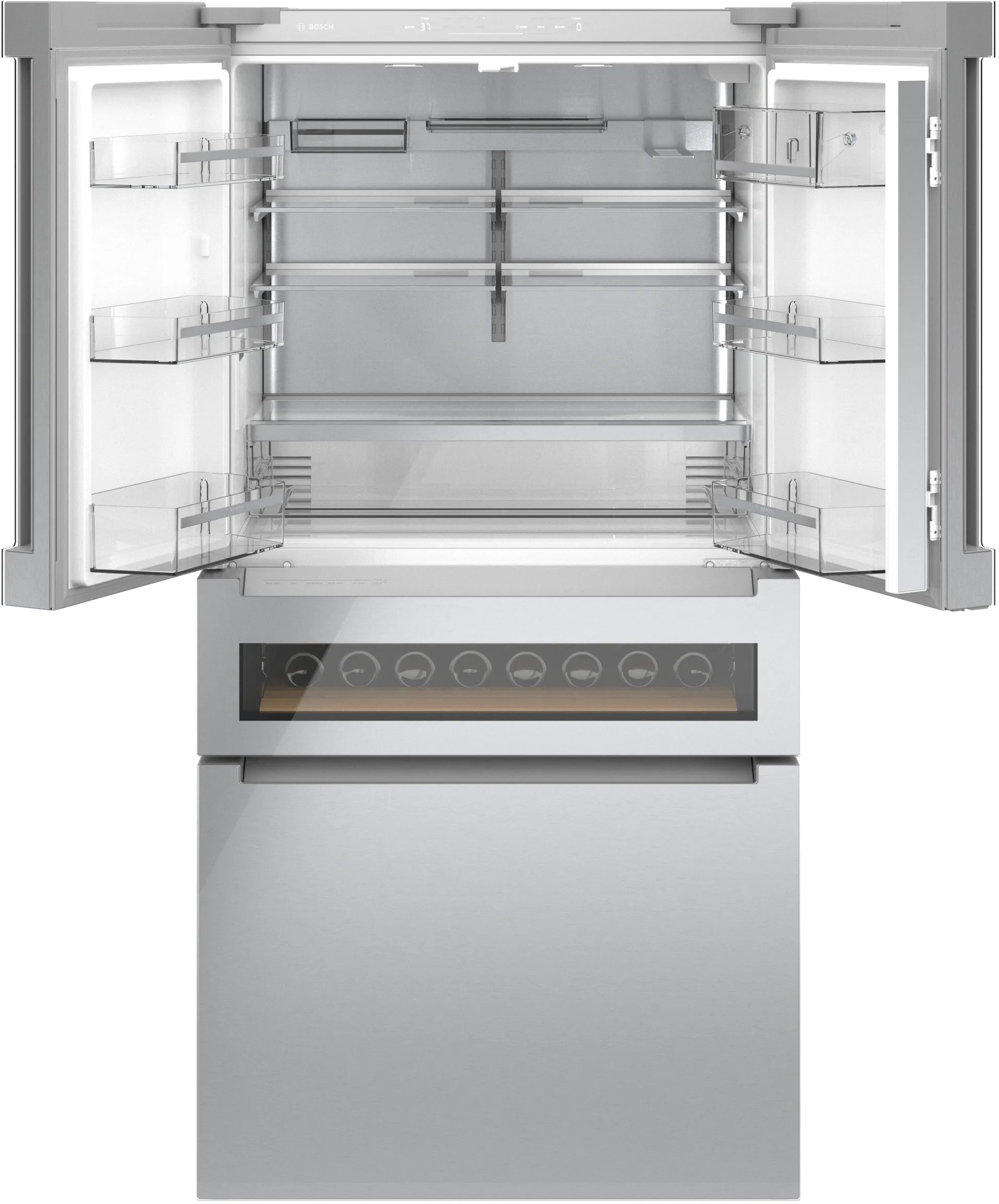 Bosch B36CL81ENG 800 Series French Door Bottom Mount Refrigerator, Glass door 36'' Stainless Steel