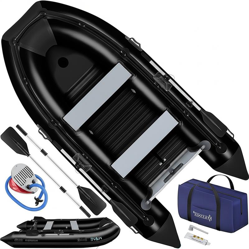 KESSER® Inflatable Boat 3.20 m for 4 People - Wave Motor Suitable Leisure Boat Paddle Boat Motor Boat Fishing Boat - with 2 Benches - Aluminium Base Paddle Pump Repair Kit & Bag Inflatable PVC