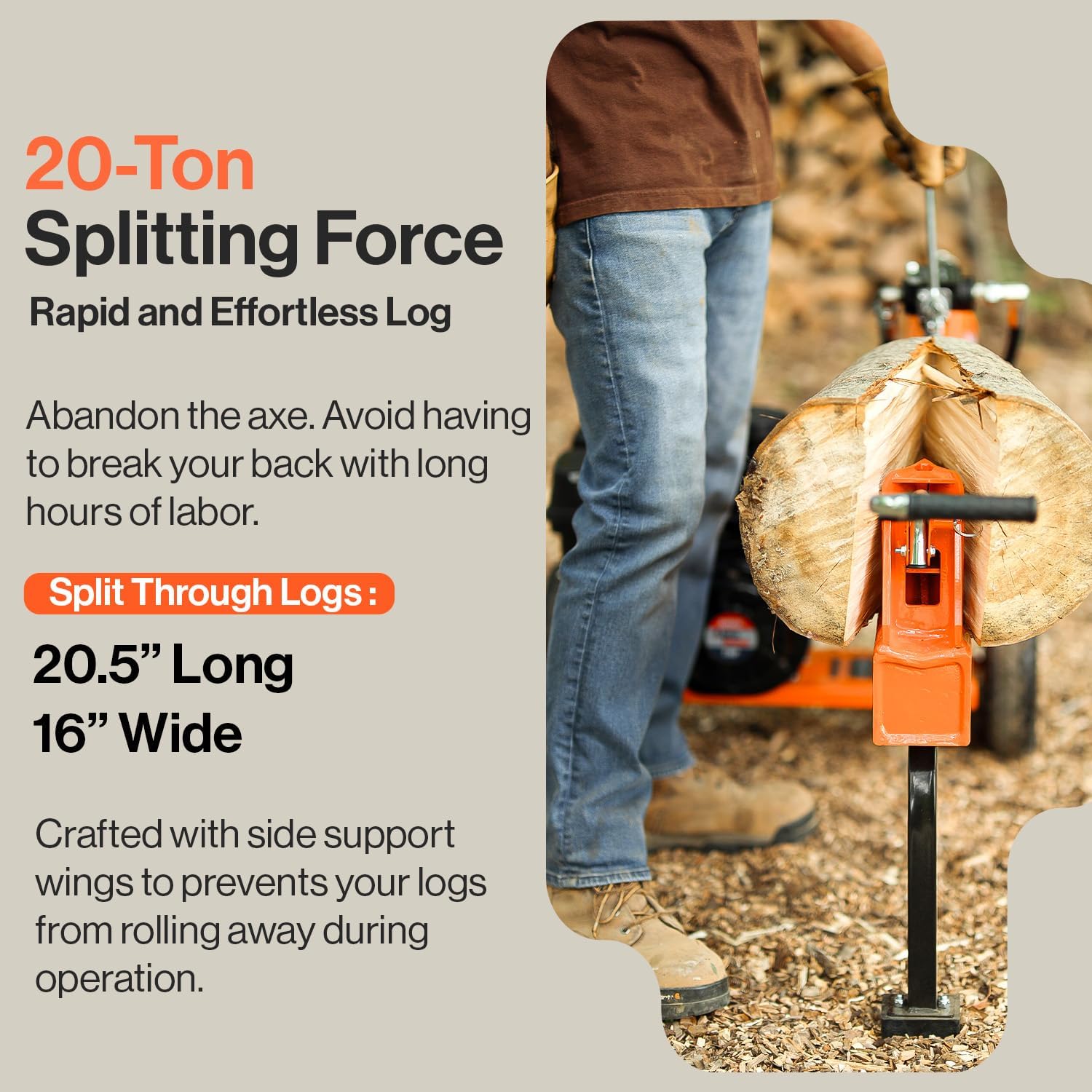 SuperHandy 20-Ton Gas Log Splitter - 7 HP, 209 cc, 20