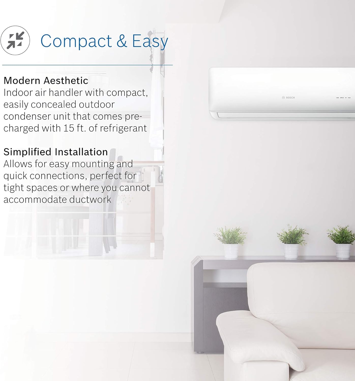 Bosch Thermotechnology Bosch Ultra-Quiet 24K BTU 230V Mini Split Air Conditioner & Cooling System Gen 2 with Inverter Heat Pump, 20.7 SEER High-Efficiency - Energy Star Certified