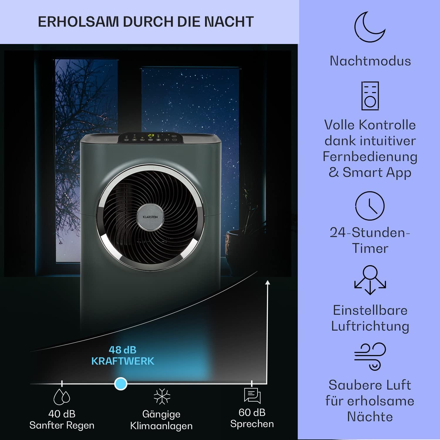 Klarstein portable air conditioner with exhaust pipe, 5-in-1 air conditioner（Dark green）