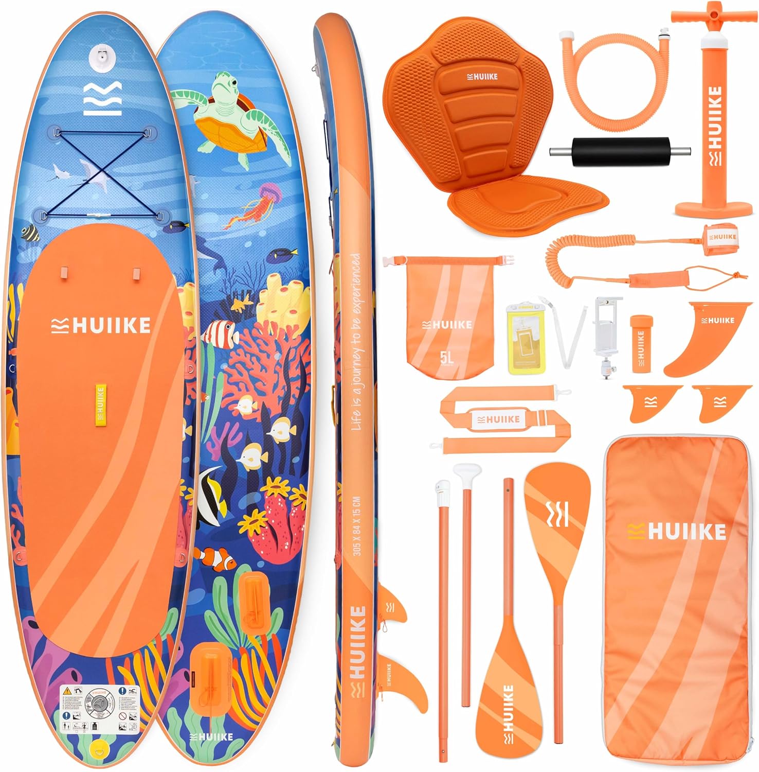 HUIIKE Stand Up Paddling Board mit Zubehör, Paddel, Finnen, Pumpe. Paddle Sup Board Aufblasbar Hohe Stabilität und Widerstandsfähigkeit. 305 × 84 × 15 cm, Belastbar bis 130 kg