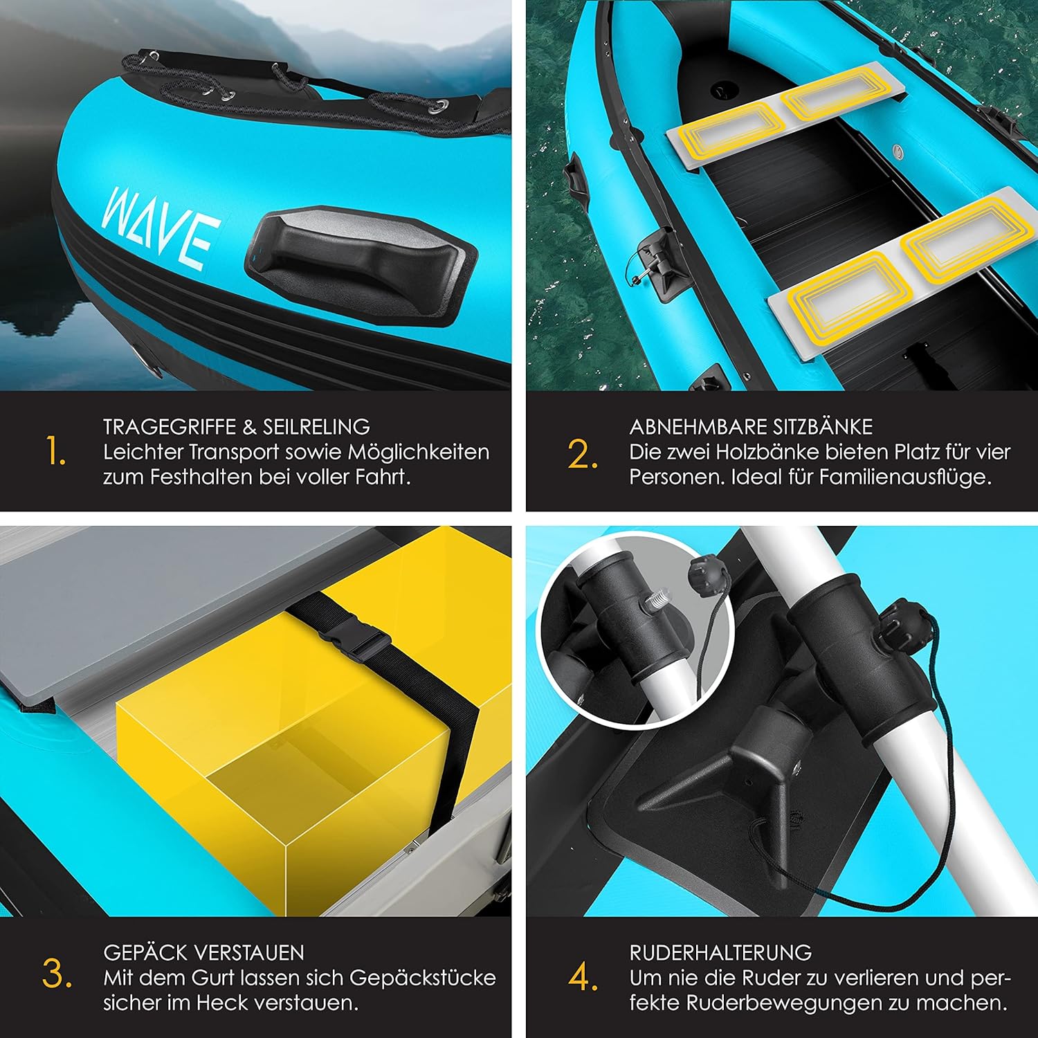 KESSER® Inflatable Boat 3.20 m for 4 People - Wave Motor Suitable Leisure Boat Paddle Boat Motor Boat Fishing Boat - with 2 Benches - Aluminium Base Paddle Pump Repair Kit & Bag Inflatable PVC