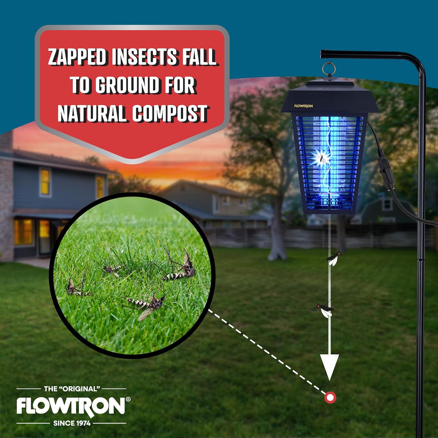 Flowtron Bug Zapper, 1-1/2 Acre of Outdoor Coverage with Powerful 80W Bulb & 5600V Instant Killing Grid, Electric Insect, Fly & Mosquito Zapper, Made in The USA