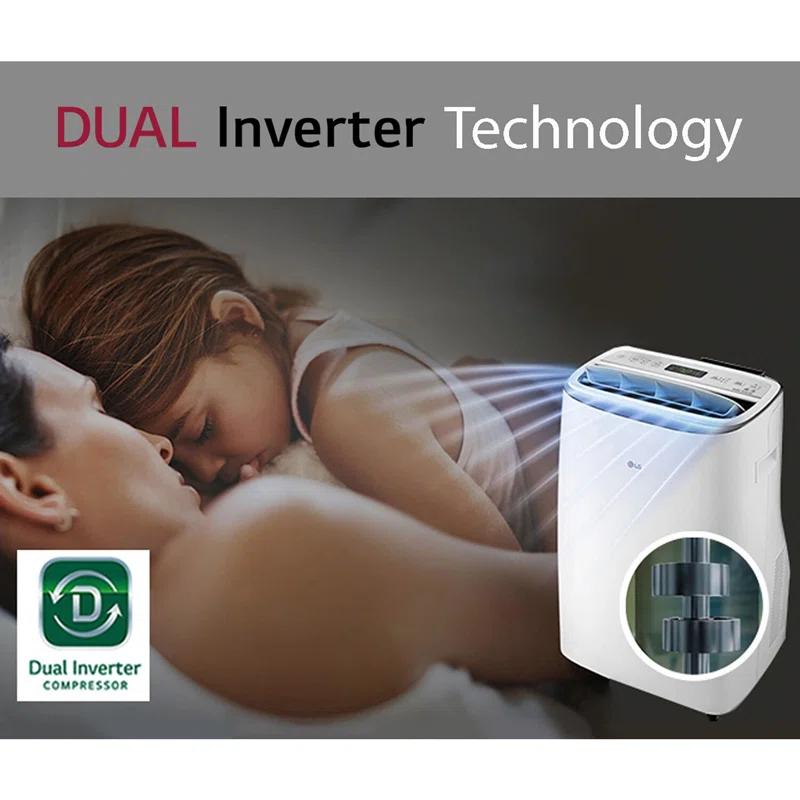 LG 10,000 BTU Dual Inverter Portable Air Conditioner, 220V, Cools up to 450 Sq. Ft. with Timer, Wi-F and Remote in White