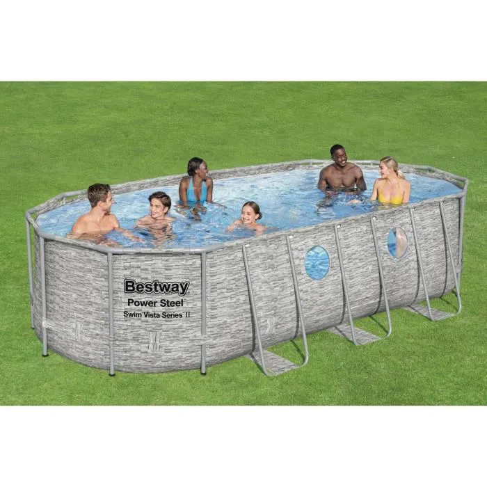 Kit Piscine hors sol - BESTWAY - Power Steel - 549 x 274 x 122 cm - Ovale (Avec pompe de filtration, échelle, bâche)