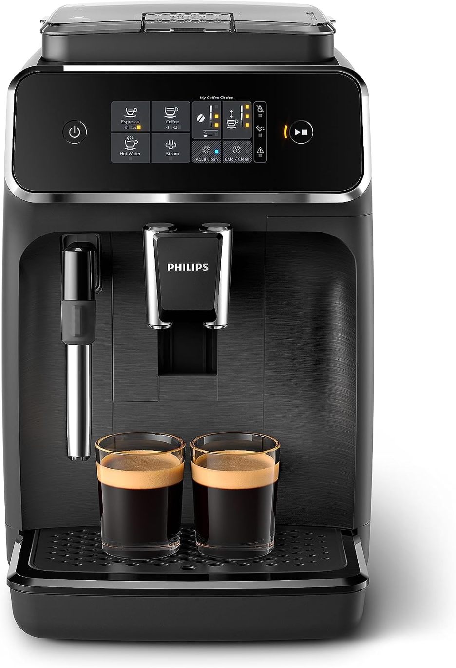 Philips 2200 Series fully automatic espresso machine - classic milk frother, 2 coffee varieties, intuitive touch display, black, (EP2220/14)