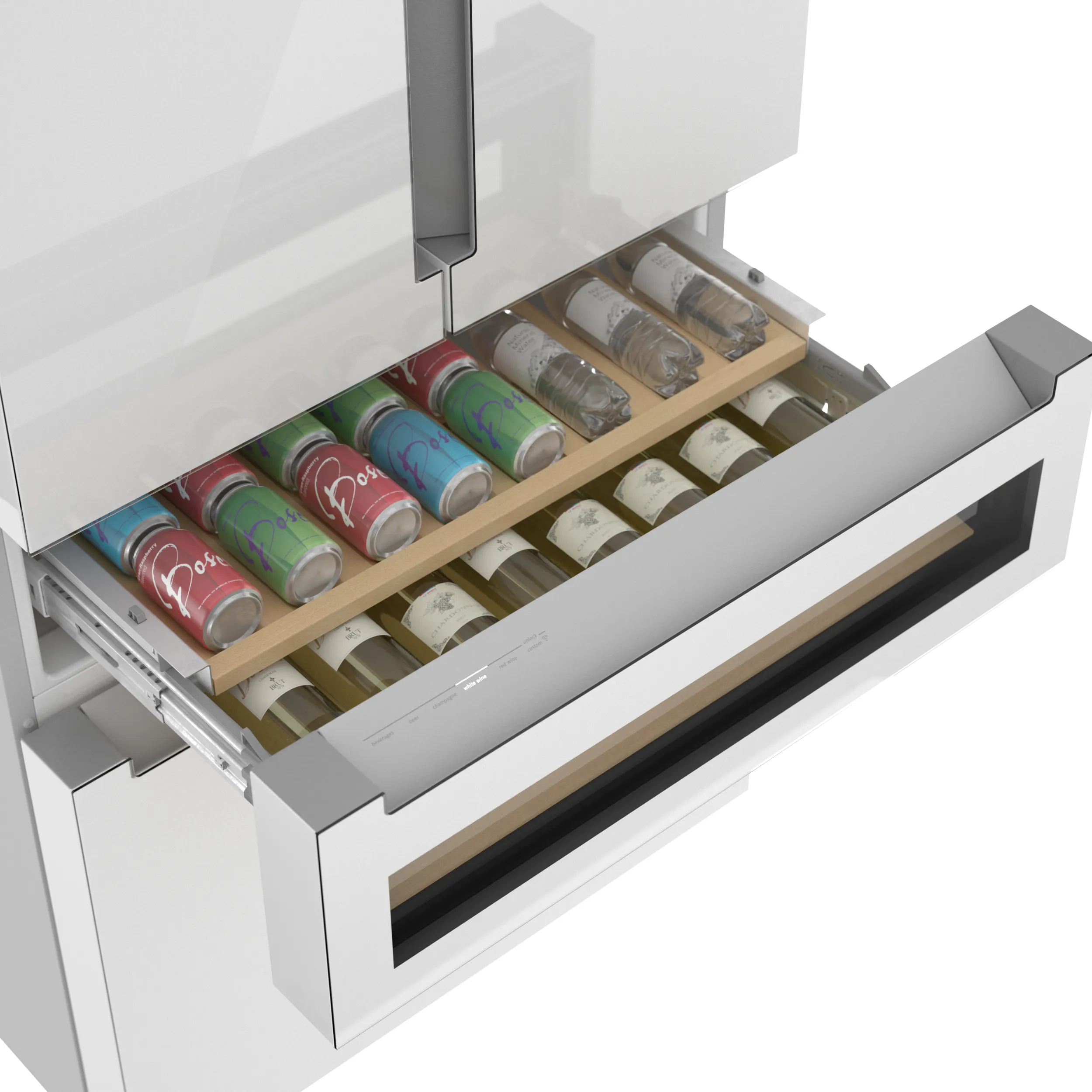 Bosch B36CL81ENW 800 Series French Door Bottom Mount Refrigerator, Glass door 36'' White, Total No Frost