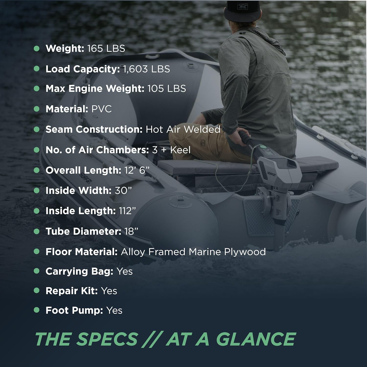 12ft 6in Catalina Inflatable Dinghy Boat Transom Sport Tender - 6 Person - 20 Horsepower USCG Rated, White/Gray