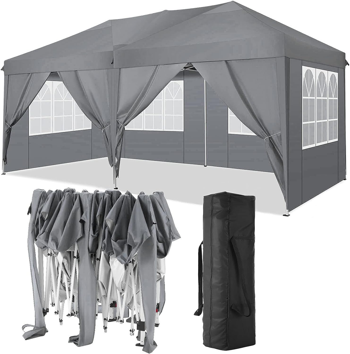 TOOLUCK Folding Gazebo Waterproof Stable Popup Foldable Gazebo Anti-UV Garden Gazebo with 6 Side Panels